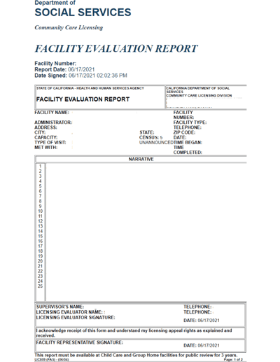 facility evaluation report sample